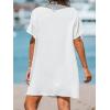 CUPSHE Women’s V Neck Cover Up Dress Short Sleeve Semi-Sheer Beach Mini Dress(White)