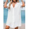 CUPSHE Women’s V Neck Cover Up Dress Short Sleeve Semi-Sheer Beach Mini Dress(White)
