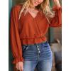 CUPSHE Womens V Neck Crop Tops Long Sleeve Y2K Wrap Cute Fashion 2025 Fall Blouse(Orange)