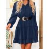 CUPSHE Women’s V Neck Pom Pom Long Sleeve Ruffled Drawstring A Line Mini Dress Green(Blue)