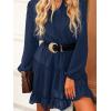 CUPSHE Women’s V Neck Pom Pom Long Sleeve Ruffled Drawstring A Line Mini Dress Green(Blue)