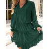 CUPSHE Women’s V Neck Pom Pom Long Sleeve Ruffled Drawstring A Line Mini Dress Green(Green)