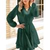 CUPSHE Women’s V Neck Pom Pom Long Sleeve Ruffled Drawstring A Line Mini Dress Green(Green)