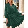 CUPSHE Women’s V Neck Pom Pom Long Sleeve Ruffled Drawstring A Line Mini Dress Green(Green)
