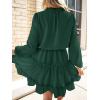 CUPSHE Women’s V Neck Pom Pom Long Sleeve Ruffled Drawstring A Line Mini Dress Green(Green)