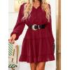 CUPSHE Women’s V Neck Pom Pom Long Sleeve Ruffled Drawstring A Line Mini Dress Green(Red)
