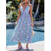 CUPSHE Women’s V Neck Striped Summer Dress Casual Floral Maxi Dresses Sleeveless Long Flowy Sundress with Removable Pads(Blue Stripe)