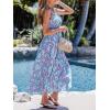 CUPSHE Women’s V Neck Striped Summer Dress Casual Floral Maxi Dresses Sleeveless Long Flowy Sundress with Removable Pads(Blue Stripe)