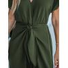 CUPSHE Women’s V Neck Wrap Dress Twisted Slit Pleated Waist Tie Short Sleeve Summer Midi Dresses(Army Green)