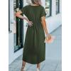 CUPSHE Women’s V Neck Wrap Dress Twisted Slit Pleated Waist Tie Short Sleeve Summer Midi Dresses(Army Green)