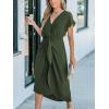 CUPSHE Women’s V Neck Wrap Dress Twisted Slit Pleated Waist Tie Short Sleeve Summer Midi Dresses(Army Green)