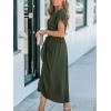 CUPSHE Women’s V Neck Wrap Dress Twisted Slit Pleated Waist Tie Short Sleeve Summer Midi Dresses(Army Green)