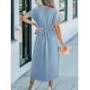 CUPSHE Women’s V Neck Wrap Dress Twisted Slit Pleated Waist Tie Short Sleeve Summer Midi Dresses(Blue)