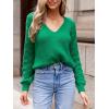 CUPSHE Women’s V-Neck Sweater Reversible Lightweight Long Sleeve Pullover 2025 Fall Casual Knit Sweater Top(Green)