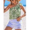 CUPSHE Womens Vacation Beach Floral Sleeveless Bow Tie One Shoulder Cover Up Tops Shirt(Green)