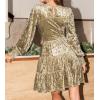 CUPSHE Women’s Velvet Mini Dresses Casual Long Sleeve A-Line Flowy Dress Cocktail Wedding Guest(Yellow)