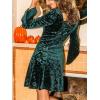 CUPSHE Women’s Vintage Velvet Dress Flare Sleeve V Neck Floral Mini Dress Party Guest Evening Dress(Green)