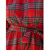 CUPSHE Women’s Winter Christmas Dress High Neck Plaid Tie Back Long Sleeve Belted Ruffled Hem Mini Dresses(Red)