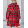 CUPSHE Women’s Winter Christmas Dress High Neck Plaid Tie Back Long Sleeve Belted Ruffled Hem Mini Dresses(Red)