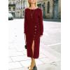CUPSHE Women’s Winter Dresses Pencil Bodyon Long Sleeve Crew Neck Button Front Slit Casual Knitted Midi Dress(Burgundy)