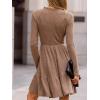 CUPSHE Women’s Woven Fall Mini Dress Long Sleeve V Neck Casual Ruffle Sweater Dress(Brown)