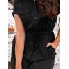 CUPSHE Womens summer Jumpsuits Collar Short Sleeve Button Up Jumpsuit Elastic Waist Wide Leg with Pockets(Black)
