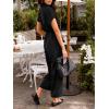 CUPSHE Womens summer Jumpsuits Collar Short Sleeve Button Up Jumpsuit Elastic Waist Wide Leg with Pockets(Black)