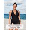 CUPSHE Womens’s Plus Size One Piece Swim Dress Tummy Control Swimsuit V Neck Bathing Suit Halter Mesh Skirt Tie(Black)