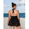 CUPSHE Womens’s Plus Size One Piece Swim Dress Tummy Control Swimsuit V Neck Bathing Suit Halter Mesh Skirt Tie(Black)