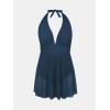 CUPSHE Womens’s Plus Size One Piece Swim Dress Tummy Control Swimsuit V Neck Bathing Suit Halter Mesh Skirt Tie(Dark Blue)