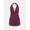 CUPSHE Womens’s Plus Size One Piece Swim Dress Tummy Control Swimsuit V Neck Bathing Suit Halter Mesh Skirt Tie(Dark Red)