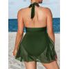 CUPSHE Womens’s Plus Size One Piece Swim Dress Tummy Control Swimsuit V Neck Bathing Suit Halter Mesh Skirt Tie(Olive Green)