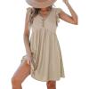 CUPSHE Beach Dress V Neck Cap Flutter Sleeve Lace Hollow Out Pleated Summer Mini Cover Up Dress(Apricot)
