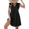 CUPSHE Beach Dress V Neck Cap Flutter Sleeve Lace Hollow Out Pleated Summer Mini Cover Up Dress(Black)