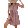 CUPSHE Beach Dress V Neck Cap Flutter Sleeve Lace Hollow Out Pleated Summer Mini Cover Up Dress(Pink)