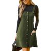 CUPSHE Casual Dresses for Women Square Neck Button Front Sleeveless Pockets A Line Mini Overall Dress(Olive Green)