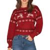 CUPSHE Christmas Sweaters for Women Ugly Xmas Crew Neck Knitted Pullover Long Sleeve Cute Tops(Red)