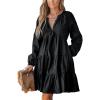 CUPSHE Cotton Ruffle Maternity Plus Size Fall Dress for Women V Neck Long Sleeve A Line Semi Formal Mini Autumn Dresses(Black)