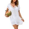 CUPSHE Crochet Swimsuit Coverup for Women Dolman Sleeve Hollow Out Summer Beach Cover Up Dress for Swimwear(White)