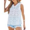 CUPSHE Eyelet Tank Tops for Women Sleeveless Hollow Out Crochet Lace Embroidered Top V Neck Dressy Vacation Outfits(White)