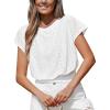 CUPSHE Eyelet Tops for Women Summer Mock Neck Cap Sleeve Shirts Smocked Waist Crop Tops Casual Plain T Shirts 2026(White)