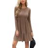 CUPSHE Fall Dress for Women 2025 Casual Round Neck Long Sleeve Knit Ruffled Fitted A Line Mini Spring Sweater Dress(Brown)