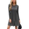 CUPSHE Fall Dress for Women 2025 Casual Round Neck Long Sleeve Knit Ruffled Fitted A Line Mini Spring Sweater Dress(Dark Grey)