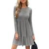 CUPSHE Fall Dress for Women 2025 Casual Round Neck Long Sleeve Knit Ruffled Fitted A Line Mini Spring Sweater Dress(Grey)