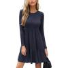 CUPSHE Fall Dress for Women 2025 Casual Round Neck Long Sleeve Knit Ruffled Fitted A Line Mini Spring Sweater Dress(Navy Blue)