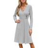 CUPSHE Fall Dresses for Women V Neck Long Sleeve Ribbed Knit Button A Line Mini Casual Dress(Grey)