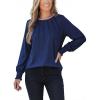 CUPSHE Fall Tops for Women Long Sleeve Shirts 2025 Dressy Pleated Tunics Puff Sleeve Blouses with Smocked Cuffs(Navy)