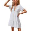 CUPSHE Lace Swimsuit Coverup for Women Short Sleeve V Neck Ruffle Beach Cover Up Dress(White)