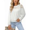 CUPSHE Long Sleeve Shirts for Women’s Lace Tops Mesh Sheer Crew Neck Casual Shirts Sexy Fall Going Out(White)