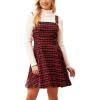 CUPSHE Mini Dress for Women Casual Square Neck Sleeveless Plaid A Line Christmas Overall Dress(Red Plaid)